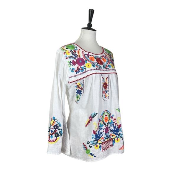 Boho Bell Sleeve Embroidered Tunic Top Pink Blue Multi Women’s Size Large - Picture 2 of 12